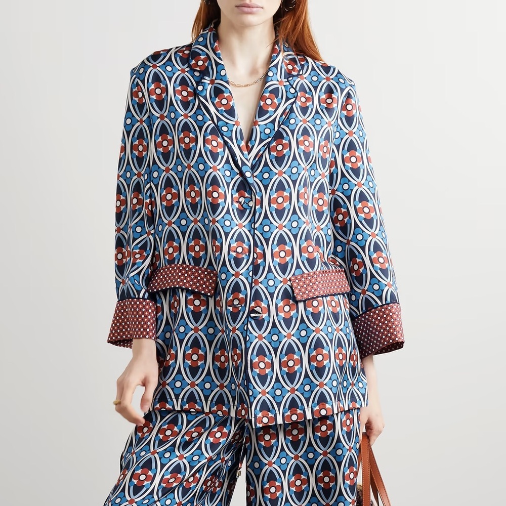 Cara Cara Top Venezia Printed Silk-Twill Blouse Button Shirt Jacket Sz XS - Picture 2 of 11